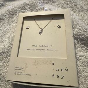 A New Day Silver Letter E Necklace Set